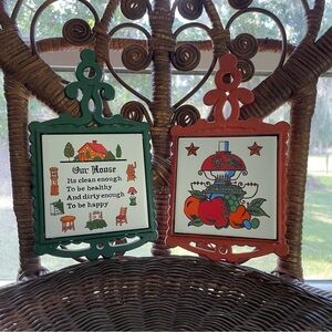 Vintage 1970’s Trivet Bundle of 2 Outrageous Orange & Green!